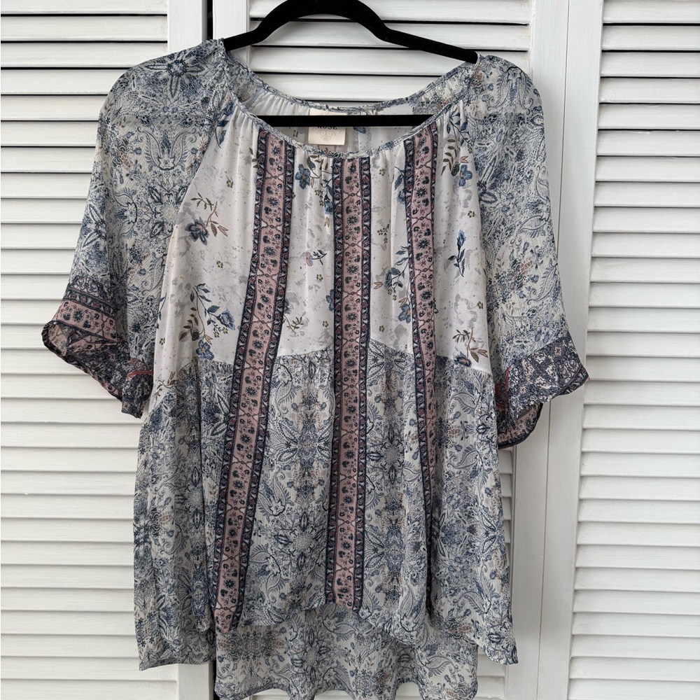 Knox Rose Blue and Pink Patterned Blouse